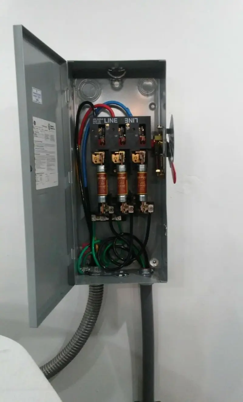 Three-phase disconnect switch installed for Electrical Wiring & Rewiring in White